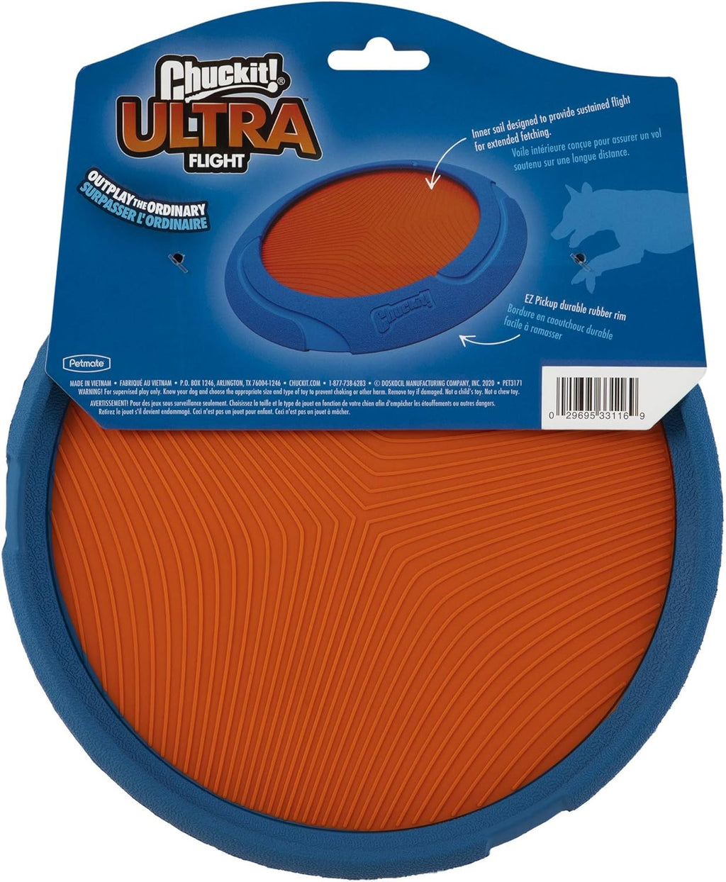Side angle view of Chuckit! Ultra Flight frisbee showing rubber rim