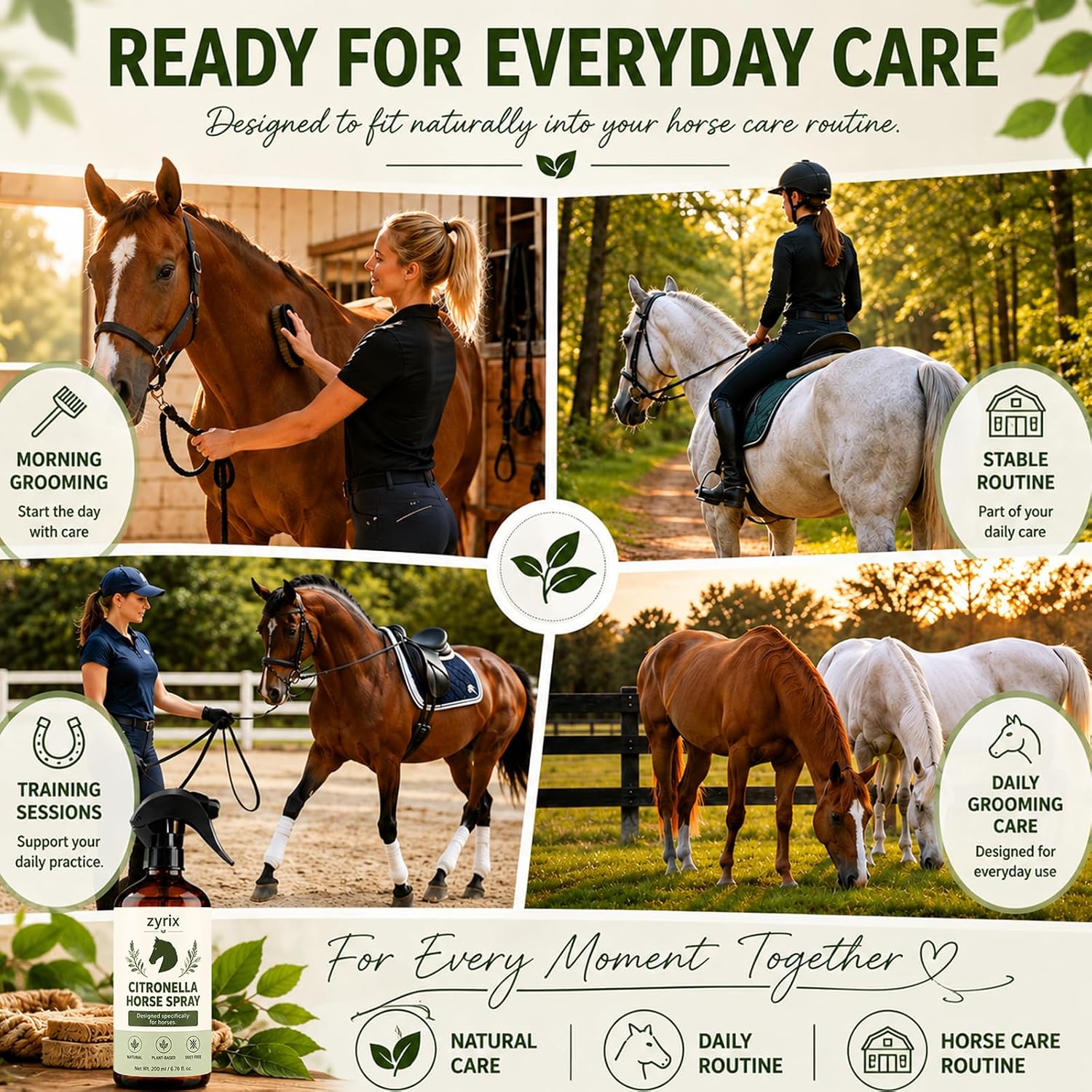 Side profile of Zyrix horse grooming spray packaging.