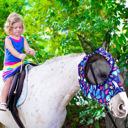 Soft elastic horse fly mask with ear coverage side view