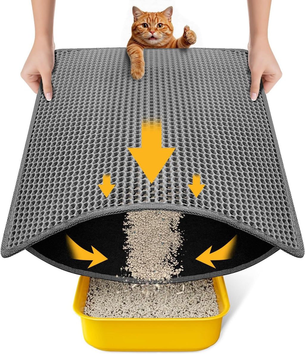 Cat Litter Mat Compact Size 23.6"x14.6" for Small Spaces, Upgrade Waterproof Leakproof Back Layer, Honeycomb Trapping Mat, Washable, Easy to Clean, Scatter Control Kitty Litter Matt, Black - Image 12