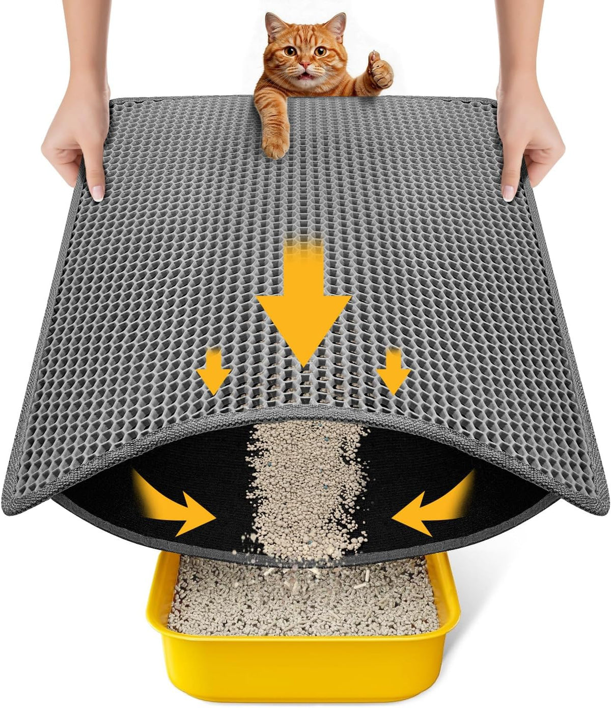 Cat Litter Mat Compact Size 23.6"x14.6" for Small Spaces, Upgrade Waterproof Leakproof Back Layer, Honeycomb Trapping Mat, Washable, Easy to Clean, Scatter Control Kitty Litter Matt, Black - Image 12