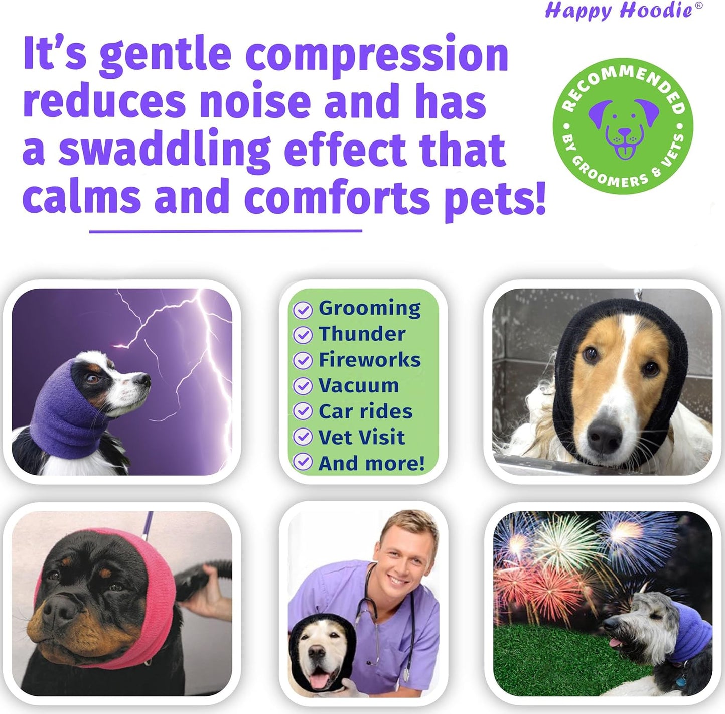 The Original Happy Hoodie by Zoni Pets worn by a dog during grooming sessions