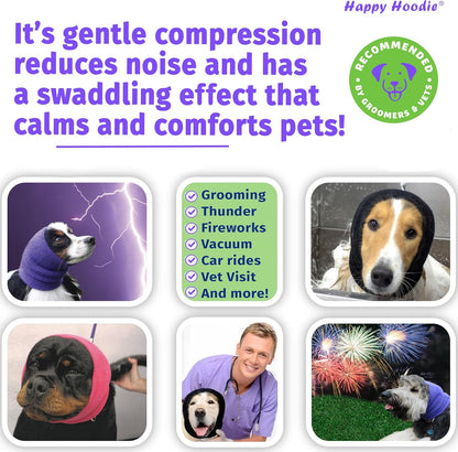 The Original Happy Hoodie by Zoni Pets worn by a dog during grooming sessions