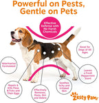 Close up of Zesty Paws flea and tick treatment bottle