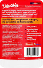 Hartz Delectables senior cat treat variety and feeding suggestion display