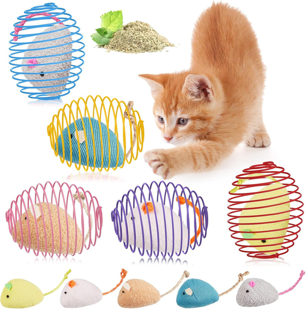 Jecery 25 Pcs Cat Spring Balls Toys Stretchable Rolling Balls Colorful Playful Coils Interactive Action Toy Caged Rats for Kitten Pet Supplies (Mouse and Bell,Colorful) - Image 10