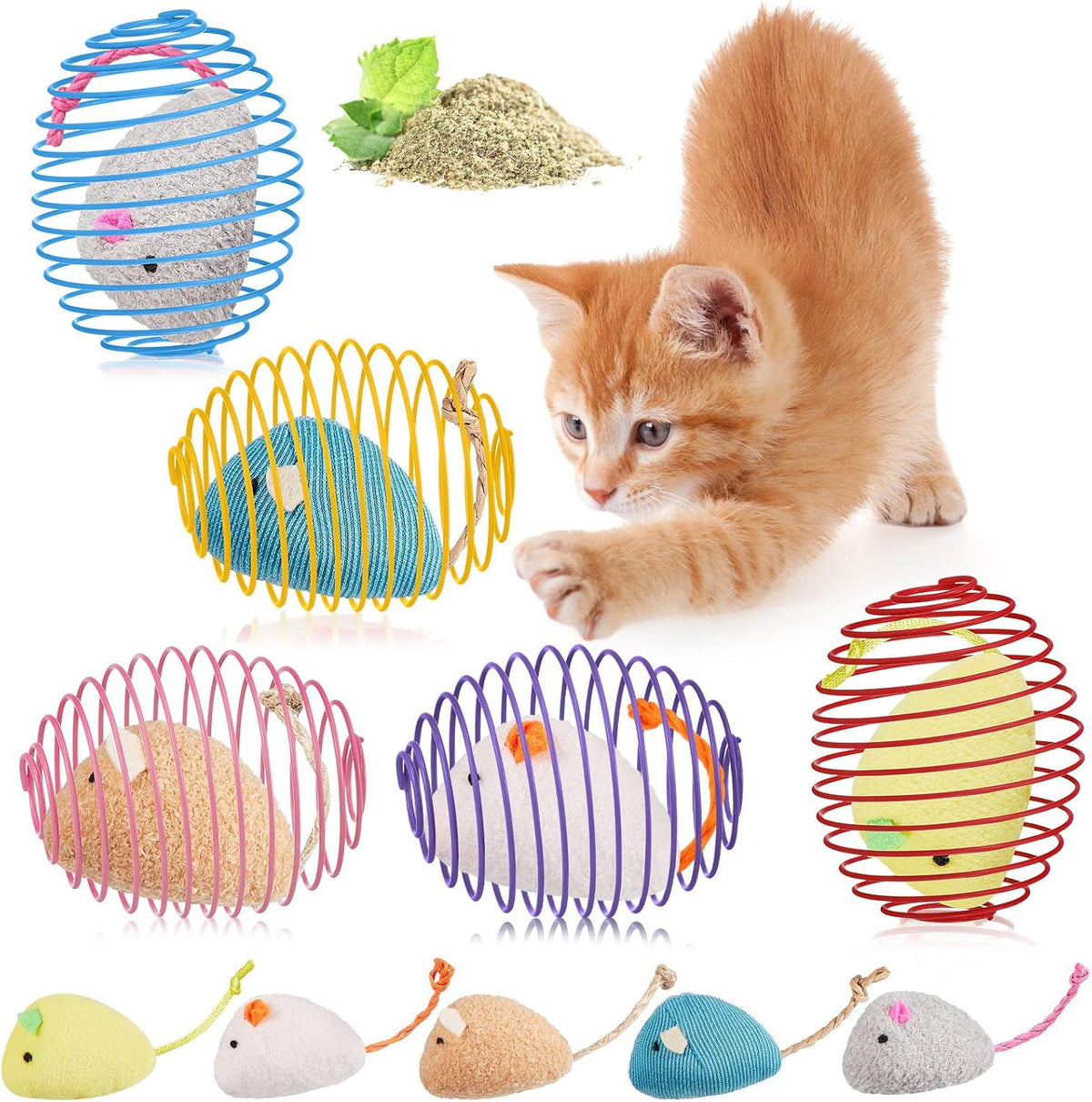 Jecery 25 Pcs Cat Spring Balls Toys Stretchable Rolling Balls Colorful Playful Coils Interactive Action Toy Caged Rats for Kitten Pet Supplies (Mouse and Bell,Colorful) - Image 10
