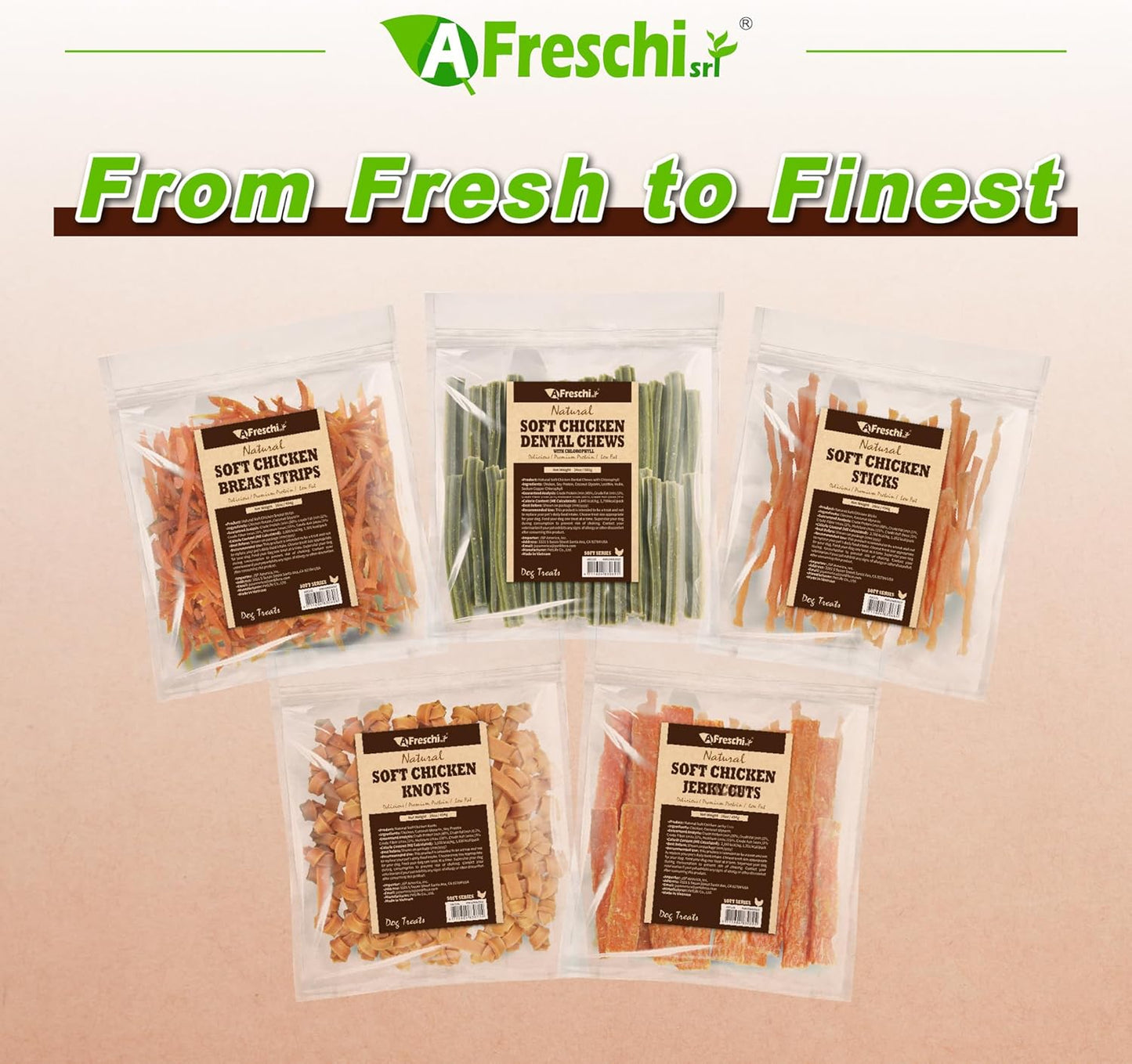 Happy dog eating A Freschi Srl soft chicken treats