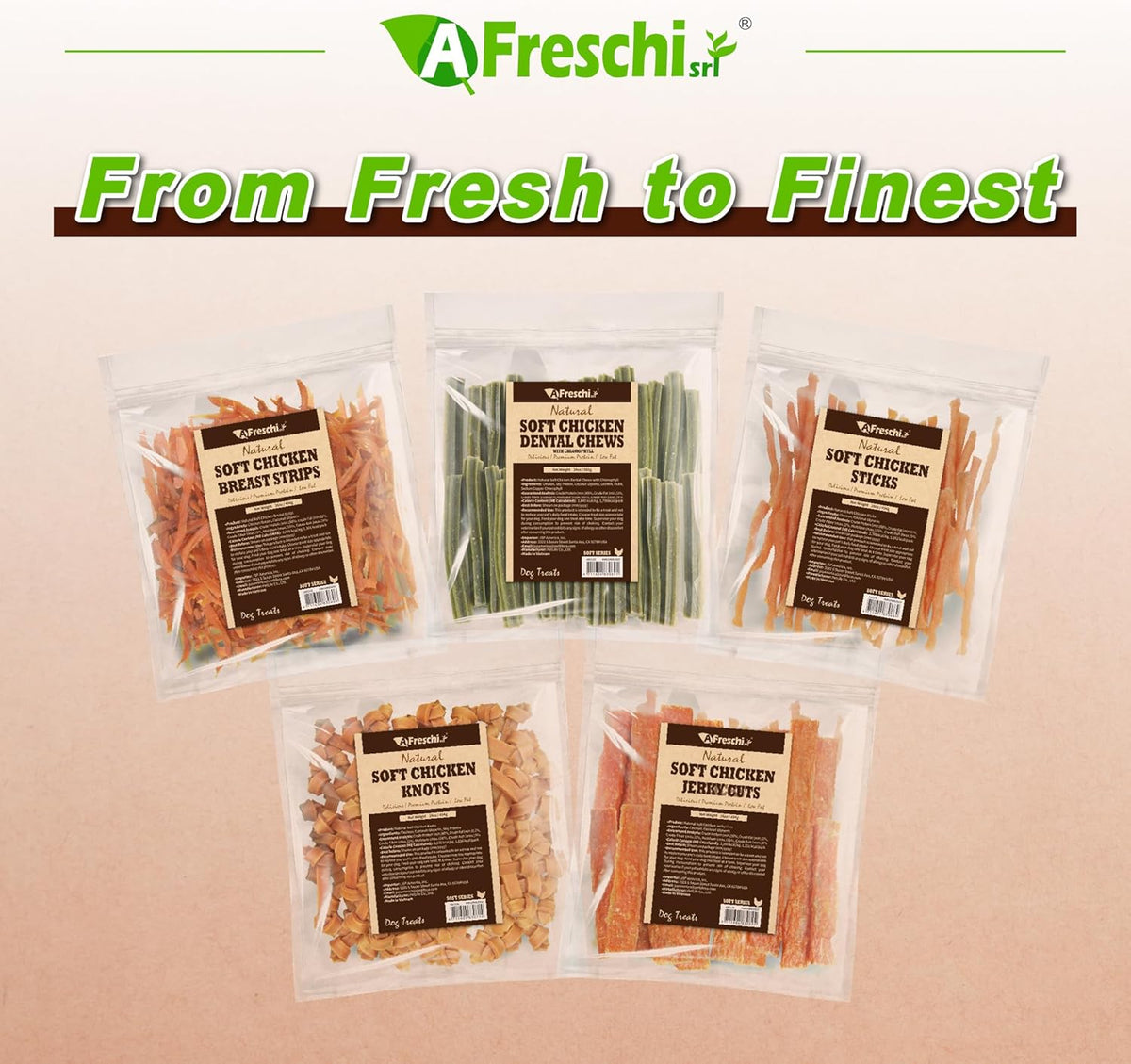 Happy dog eating A Freschi Srl soft chicken treats