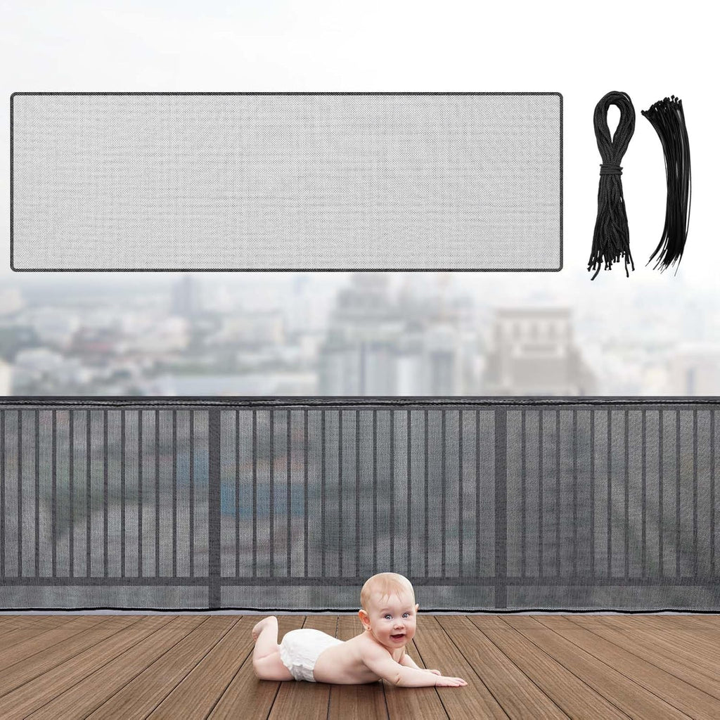 Hosuly banister guard balcony safety netting front view installed on stairway railing