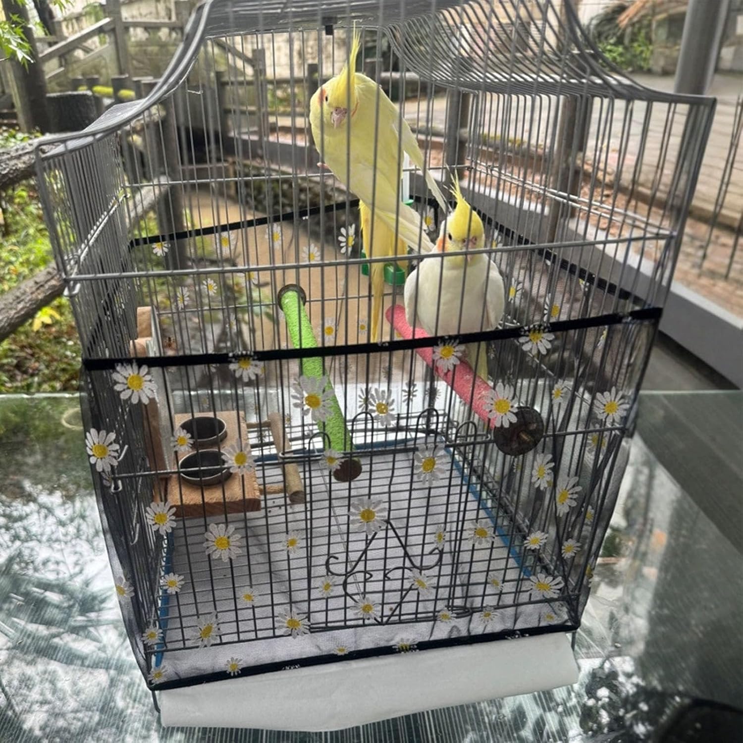 Daoeny breathable bird cage guard protecting floors from parakeet and macaw feathers.