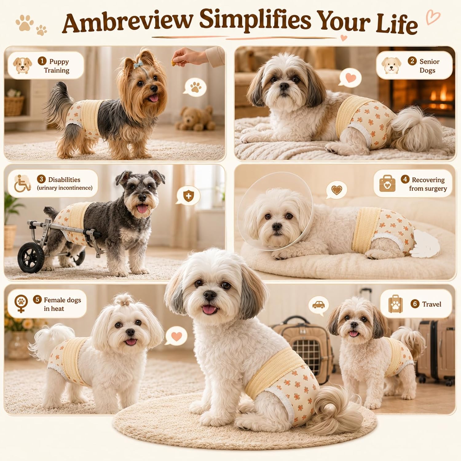 Ambreview pull up dog wraps dimensions and sizing chart for the small variant.
