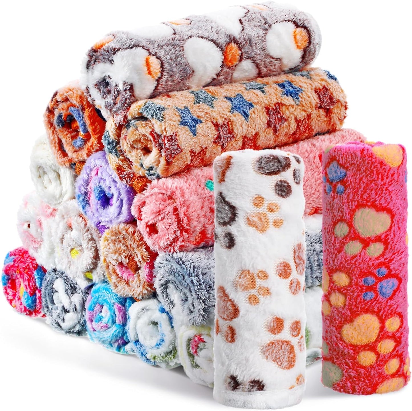 Chumia 18 Pcs Fleece Pet Blanket Soft Warm Sleep Mat Fluffy Cute Puppy Supplies Paw Bone Star Elephant Dot Heart Print Design Bed Blankets for Dog Cat Kitten Animals(30 x 20 Inch,Cute) - Image 10