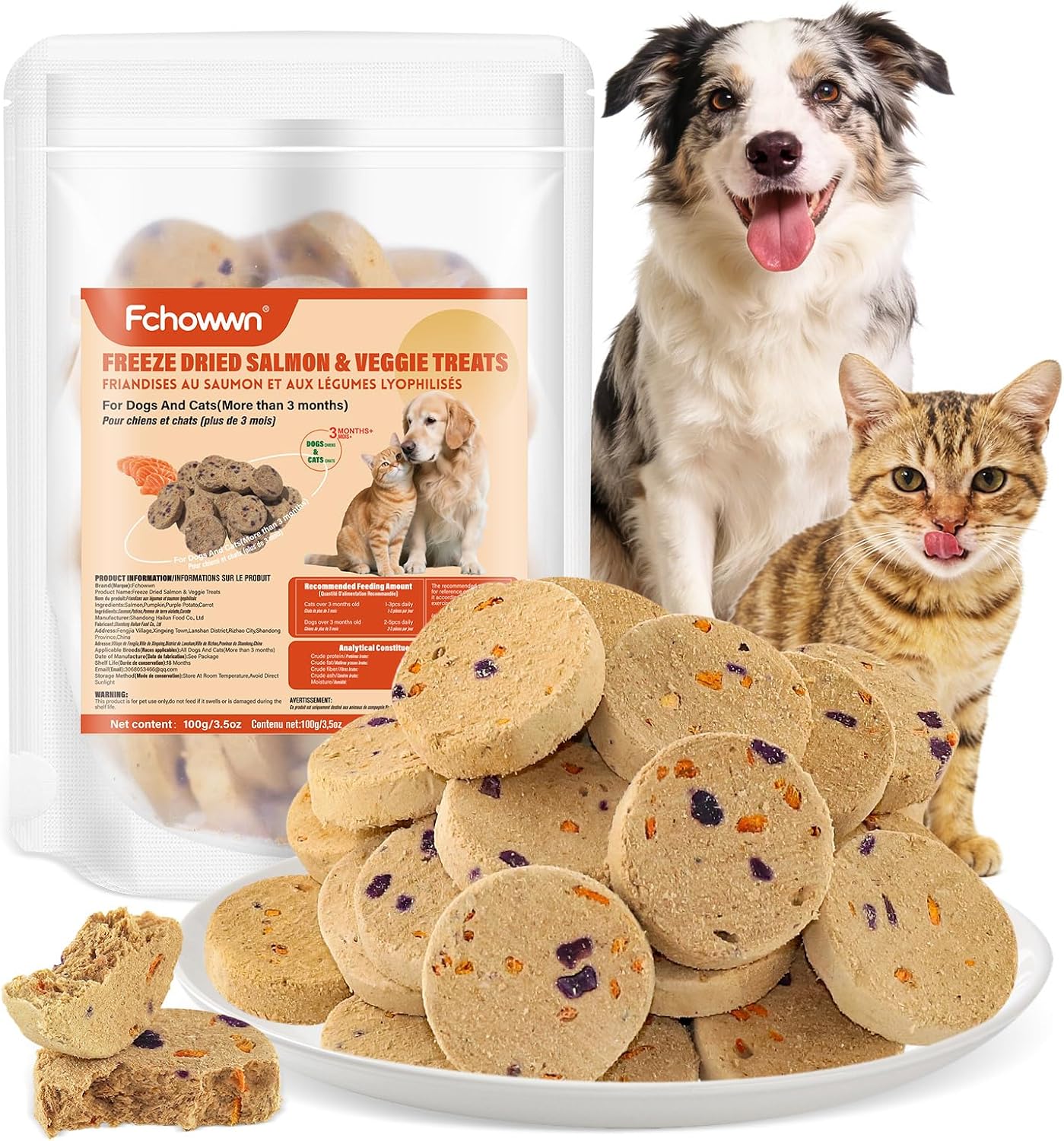 Fchowwn Dehydrated Salmon and Veggie Treats front view packaging