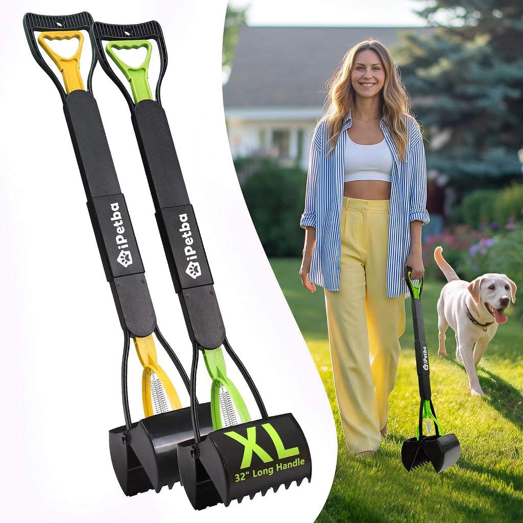 iPetba 32 inch pooper scooper for large dogs front view showcasing the long handle