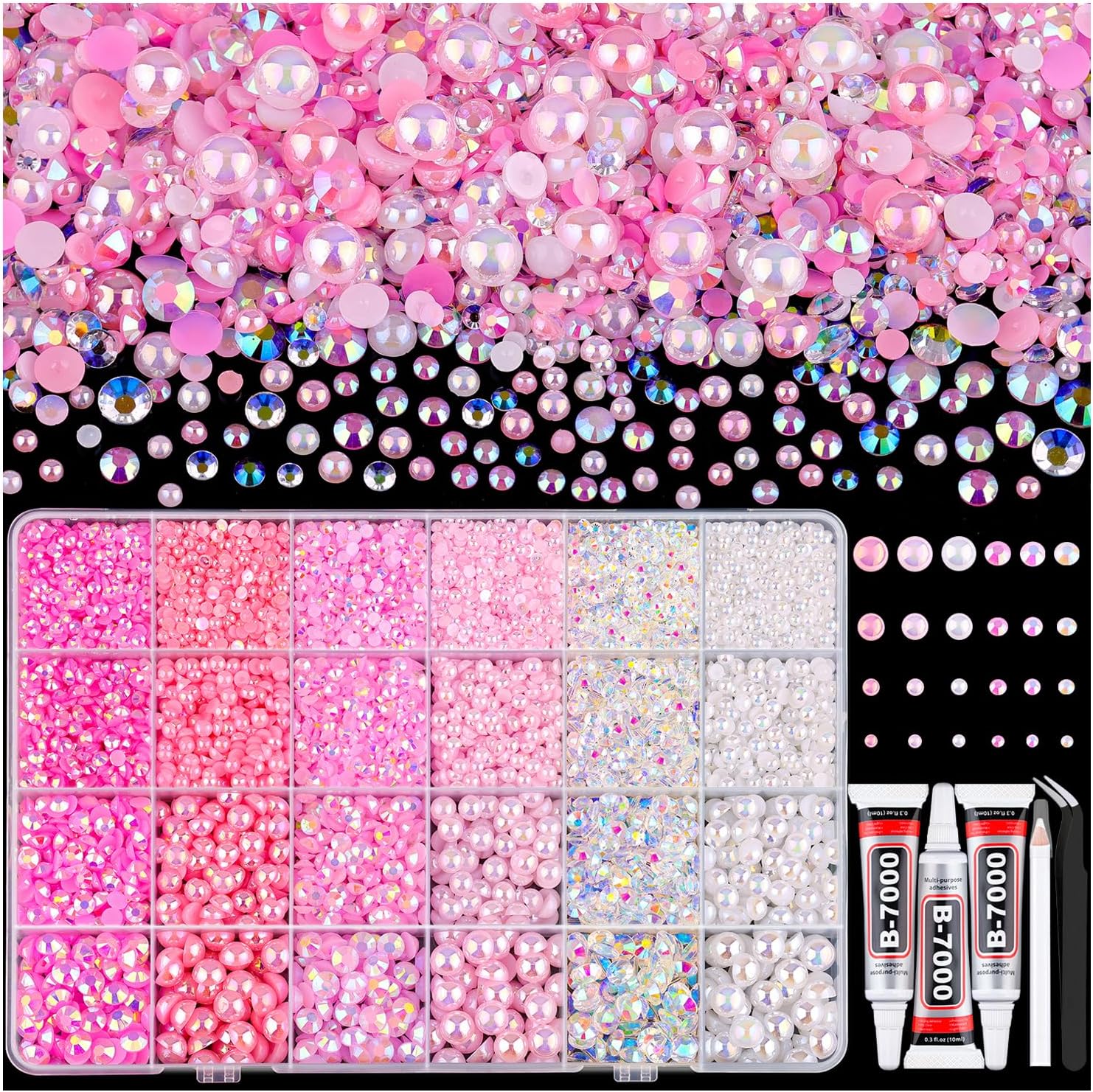 Belleboost 9000 pieces flatback pearls and rhinestones bedazzling kit front view