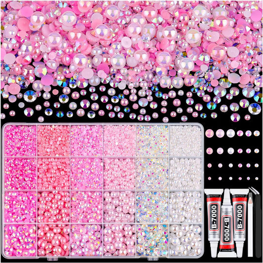 Belleboost 9000 pieces flatback pearls and rhinestones bedazzling kit front view