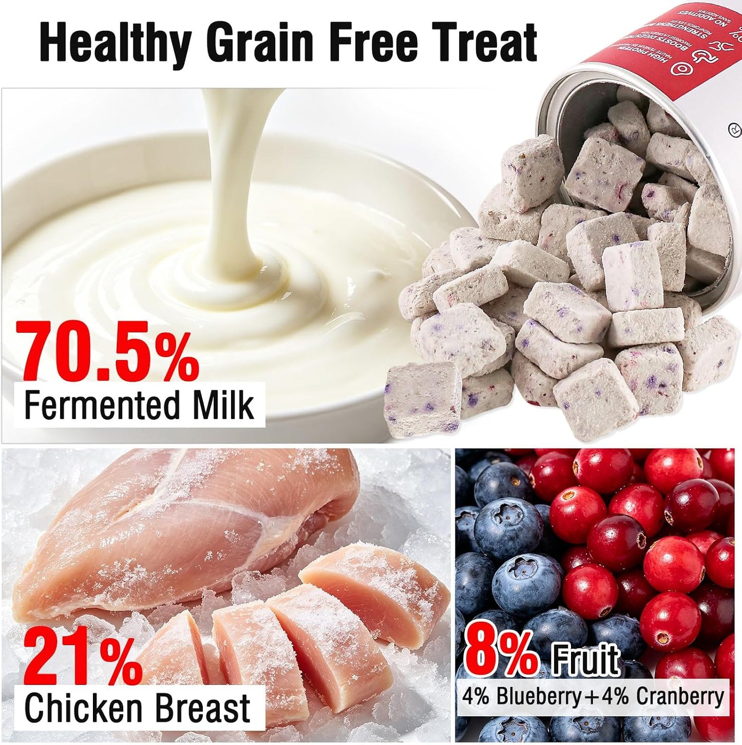 Havenfly yogurt pet treats jar showing chicken and berry ingredients