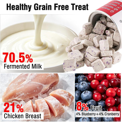 Havenfly yogurt pet treats jar showing chicken and berry ingredients