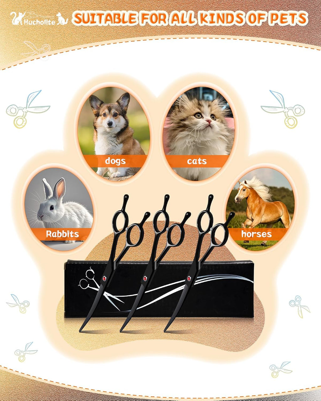 Dog Grooming Scissors, Curved Scissors for Dog Grooming, 7.9 inch, 30 Degree of Curved Blade,Light Weight, Stainless Steel Pet Shears for Trimming Face and Paws(Curved, Pitch-Black) - Image 9
