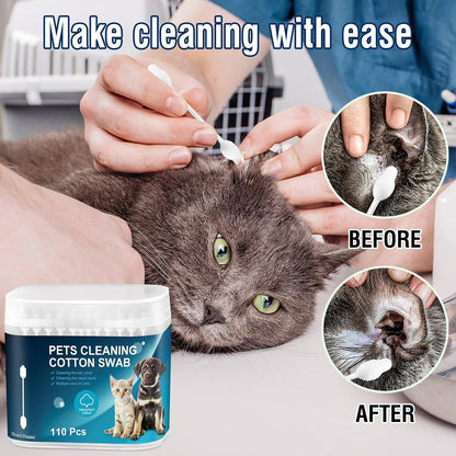 Pet grooming cotton buds in a convenient storage box