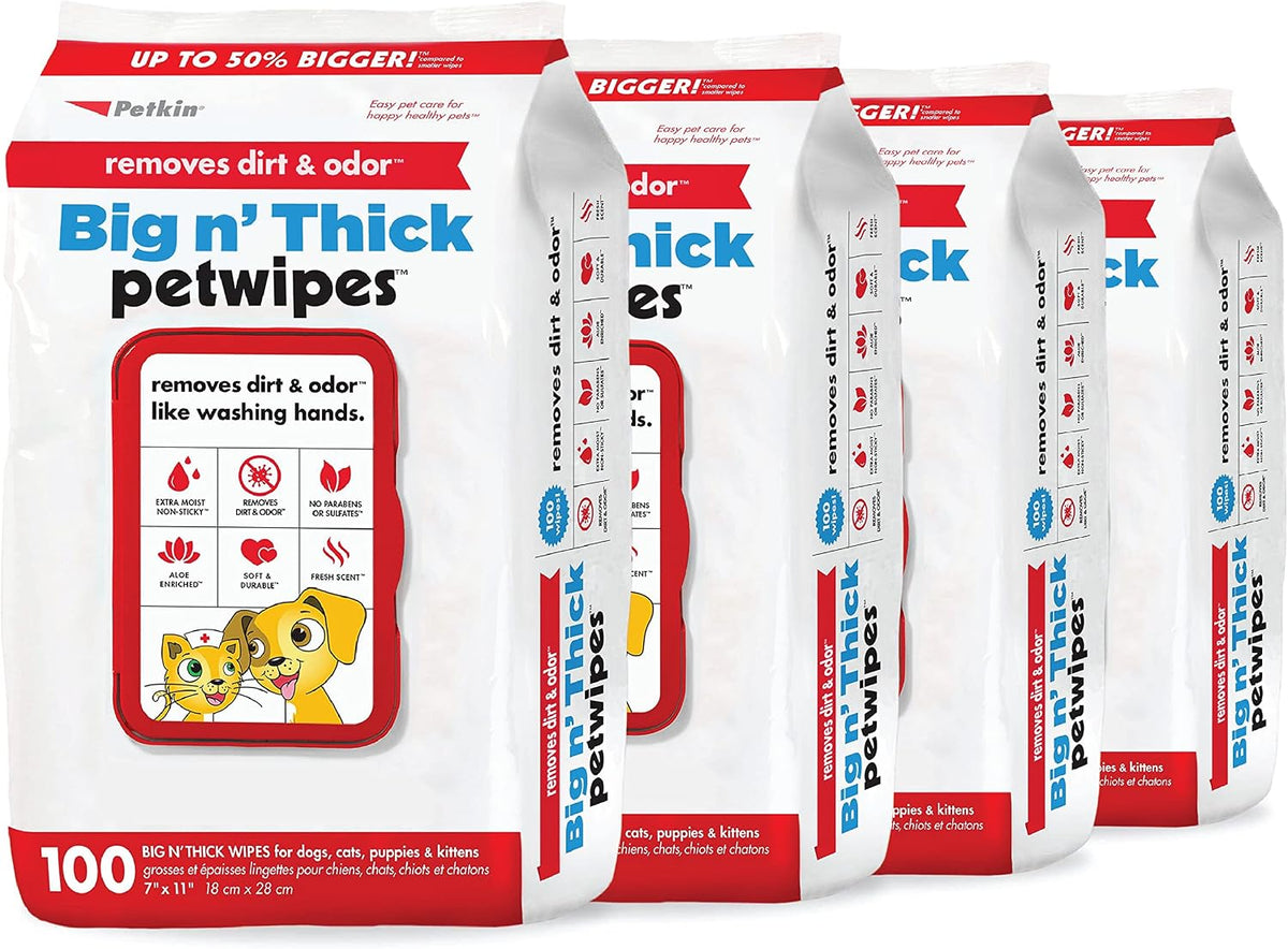 Petkin Pet Wipes for Dogs and Cats, 200 Large Wipes - Removes Dirt & Odor Like Washing Hands - Cleans Ears, Face, Butt, Eye Area - Convenient, Ideal for Home or Travel - 2 Packs of 100 Wipes - Image 9