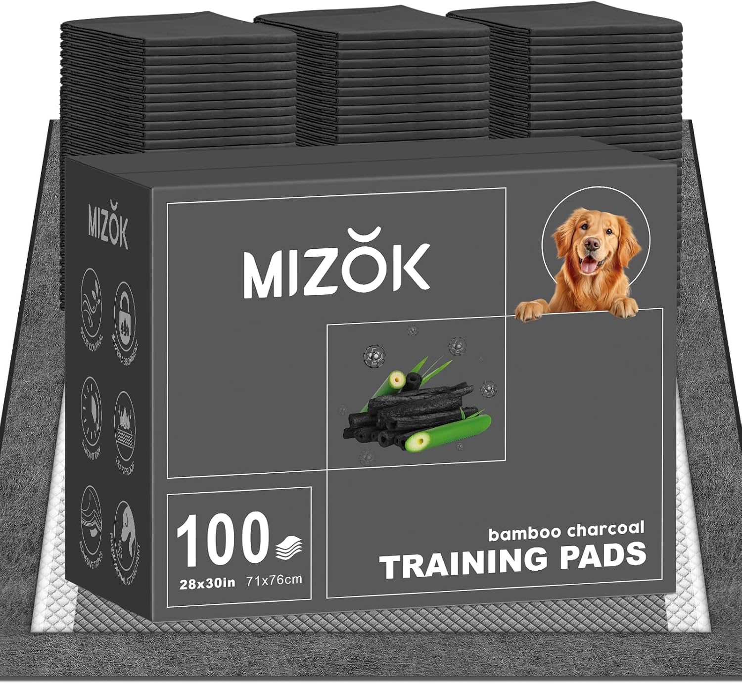 MIZOK Pee Pads for Dogs 28x34in Charcoal Dog Pads Extra Large, Super Absorbent Odor Eliminating Leak-Proof, Dog Pee Pads with Activated Carbon for Large Breeds, Disposable (40 Count) - Image 13