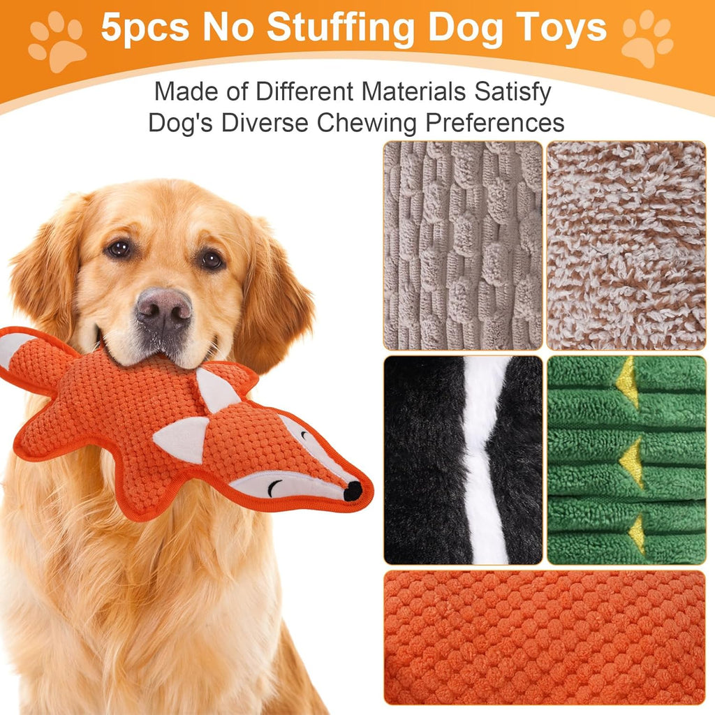 Stuffing free puppy gift set featuring fox alligator and raccoon designs