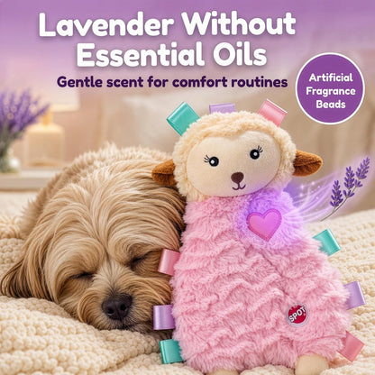 Side profile of Tabbie Lambie calming plush toy