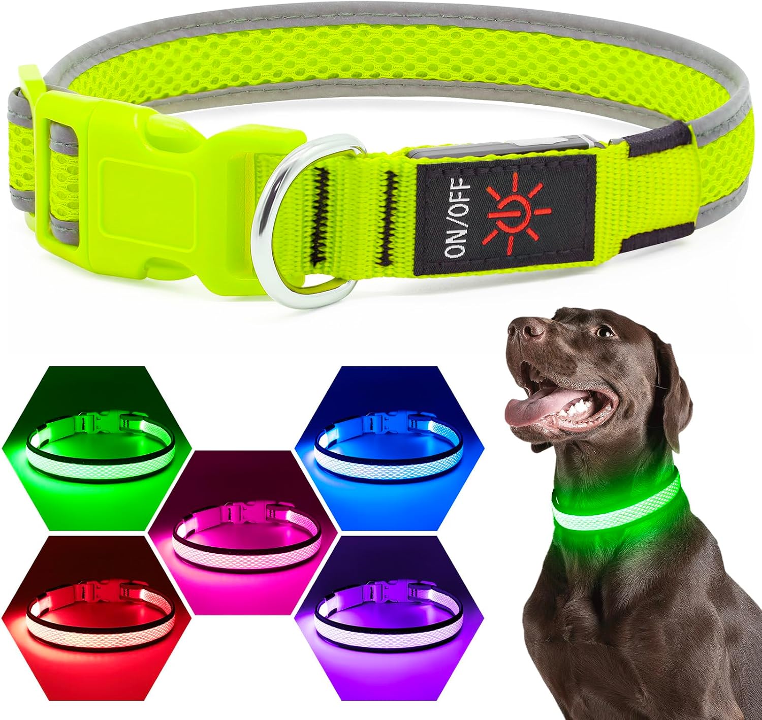 Side view of Flashseen green dog collar