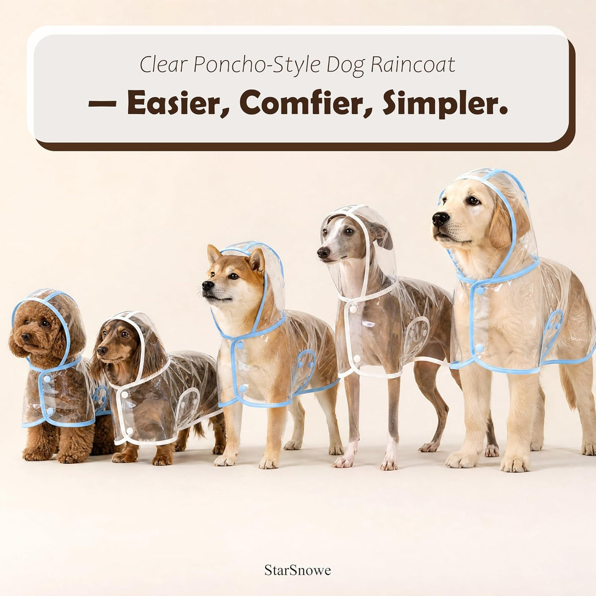 StarSnowe lightweight dog poncho being fitted onto a small puppy for monsoon walk readiness