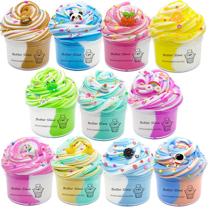 GXYSLM butter slime kit eleven pack front view showing colorful dual colored containers