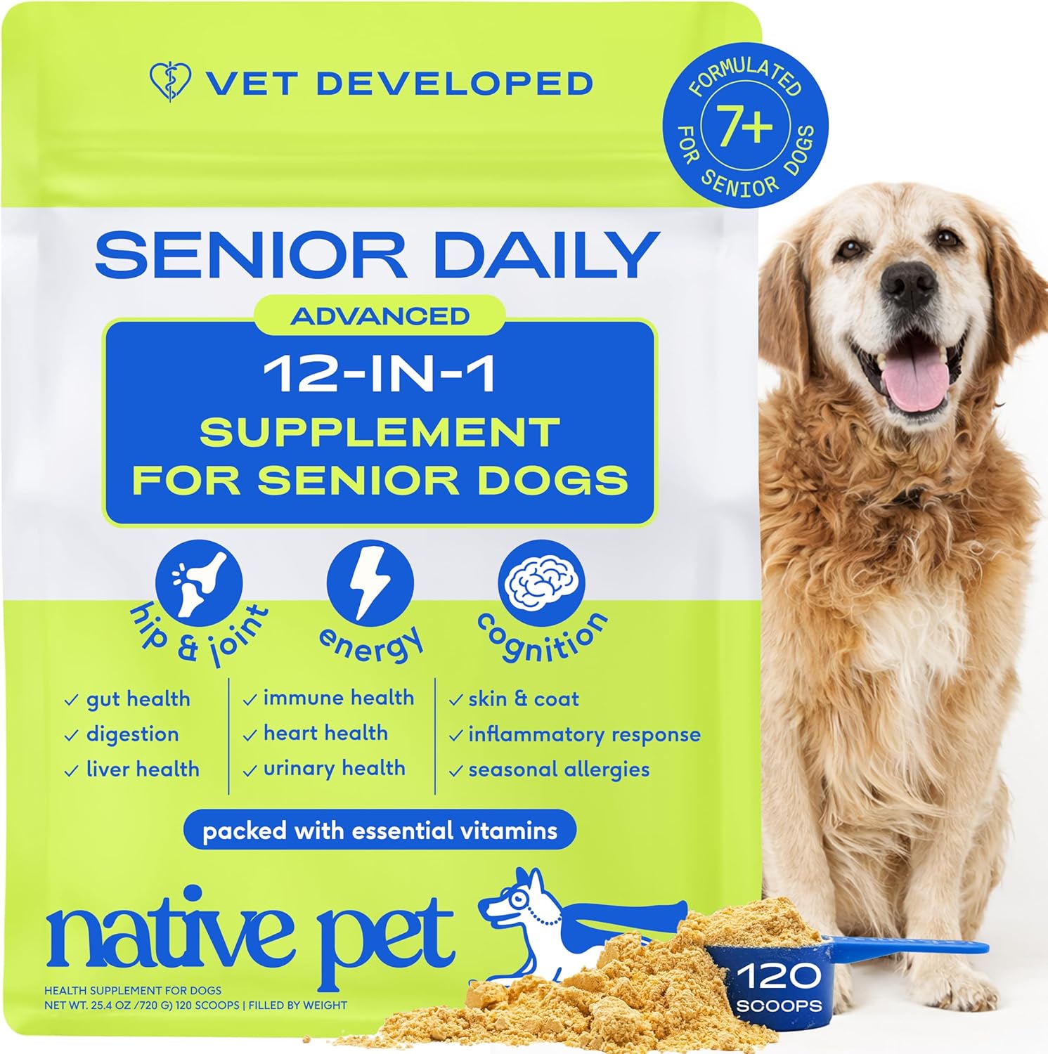 Native Pet The Daily Dog Vitamins & Supplements - 11-in-1 Multivitamin Powder for Dogs - Supports Whole Body Health, Digestion, Mobility & Immunity with Collagen, Glucosamine & Probiotics - 60 Scoops - Image 13