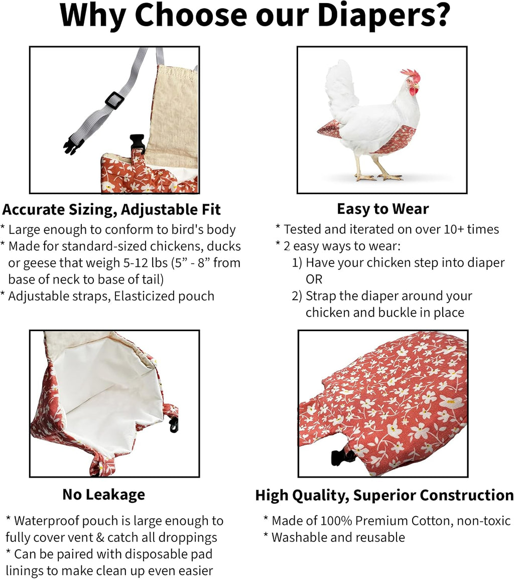 Chicken Diapers V1 Duck Diaper Diaperalls for Hens, Roosters, Ducks, Ducklings - Reusable, Adjustable by Uni Infinity (Red Black Plaid, Chicken Large, 1, Count) - Image 10