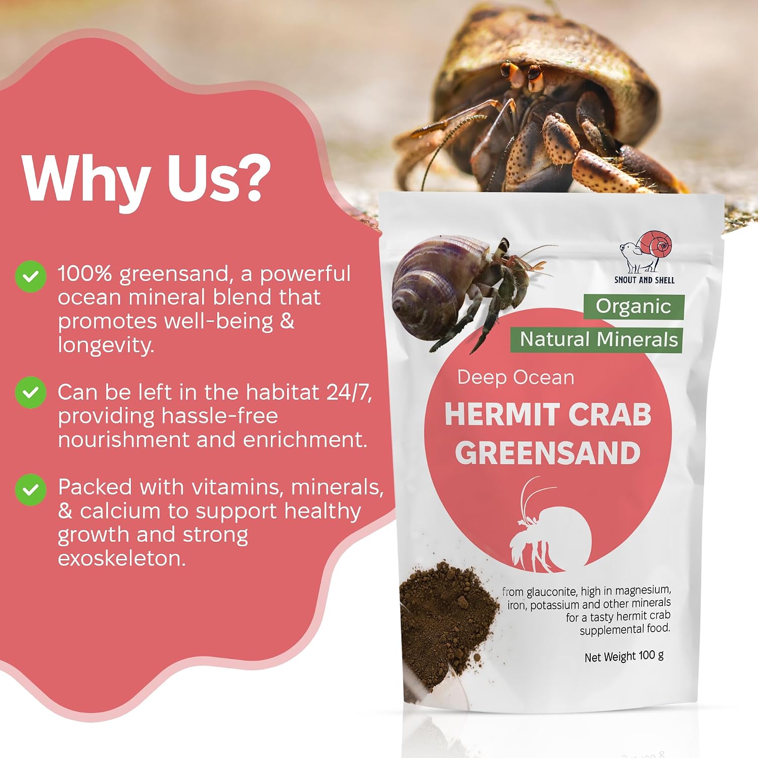 Essential calcium and trace mineral supplement for crab habitats