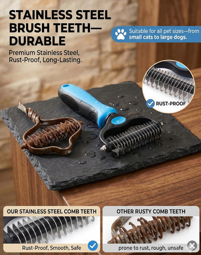 Demonstration of Luxenor undercoat rake removing loose pet fur