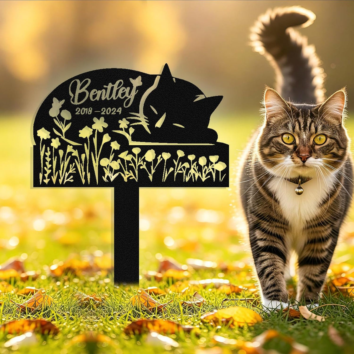 Custom Sleeping Cat Grave Marker Outdoor, Personalized Cat Memorial Grave - Image 9