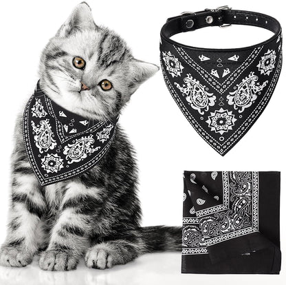Chicingyou matching pet collar and owner bandana front view showing black paisley pattern