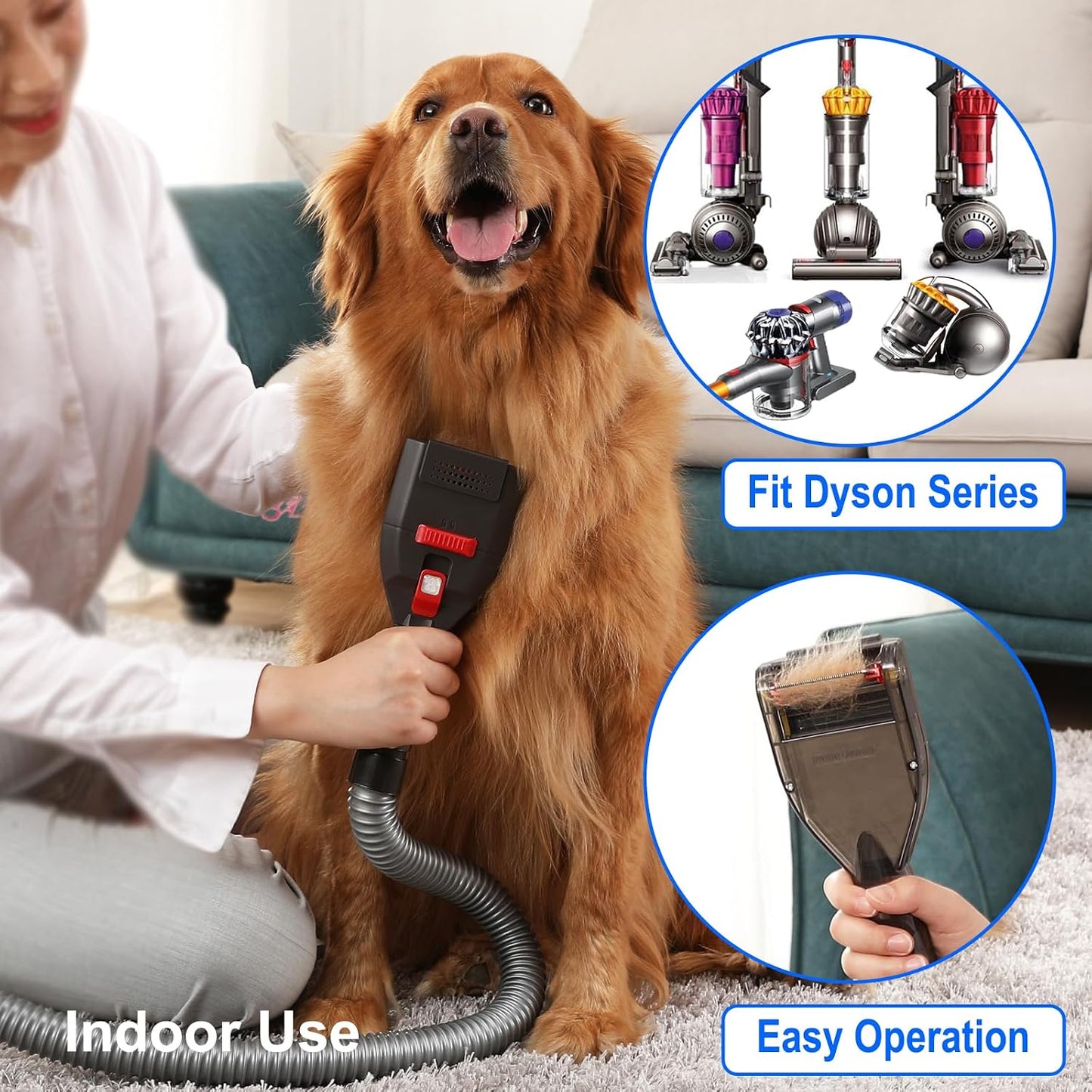 Kodahome dog vacuum attachment cleaning pet hair directly from a golden retriever