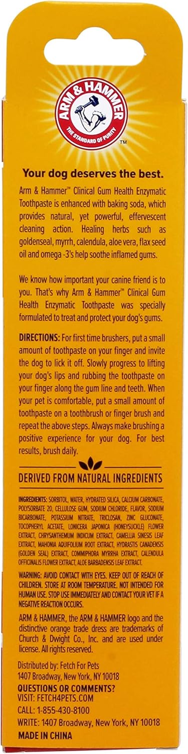 Close up of Arm and Hammer dog toothpaste chicken flavor tube
