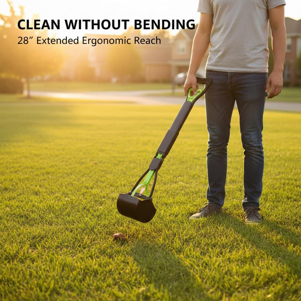 Interlocking teeth design of the green jaw pet cleanup tool.