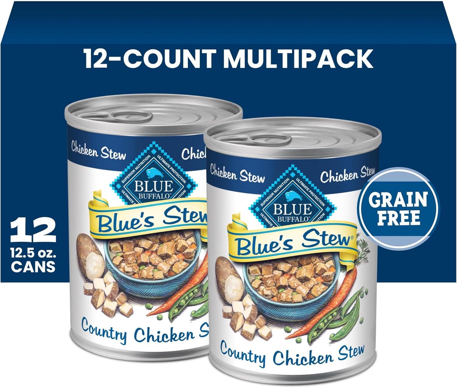Blue Buffalo Blue's Stew Variety Pack Hearty Beef & Country Chicken Stew Natural Grain Free Wet Dog Food with Real Meat in Thick Savory Gravy, Natural Ingredients, 12.5-oz Cans (6 Count) - Image 14
