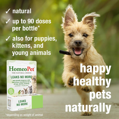 USA imported HomeoPet pet incontinence relief liquid ingredients label close up