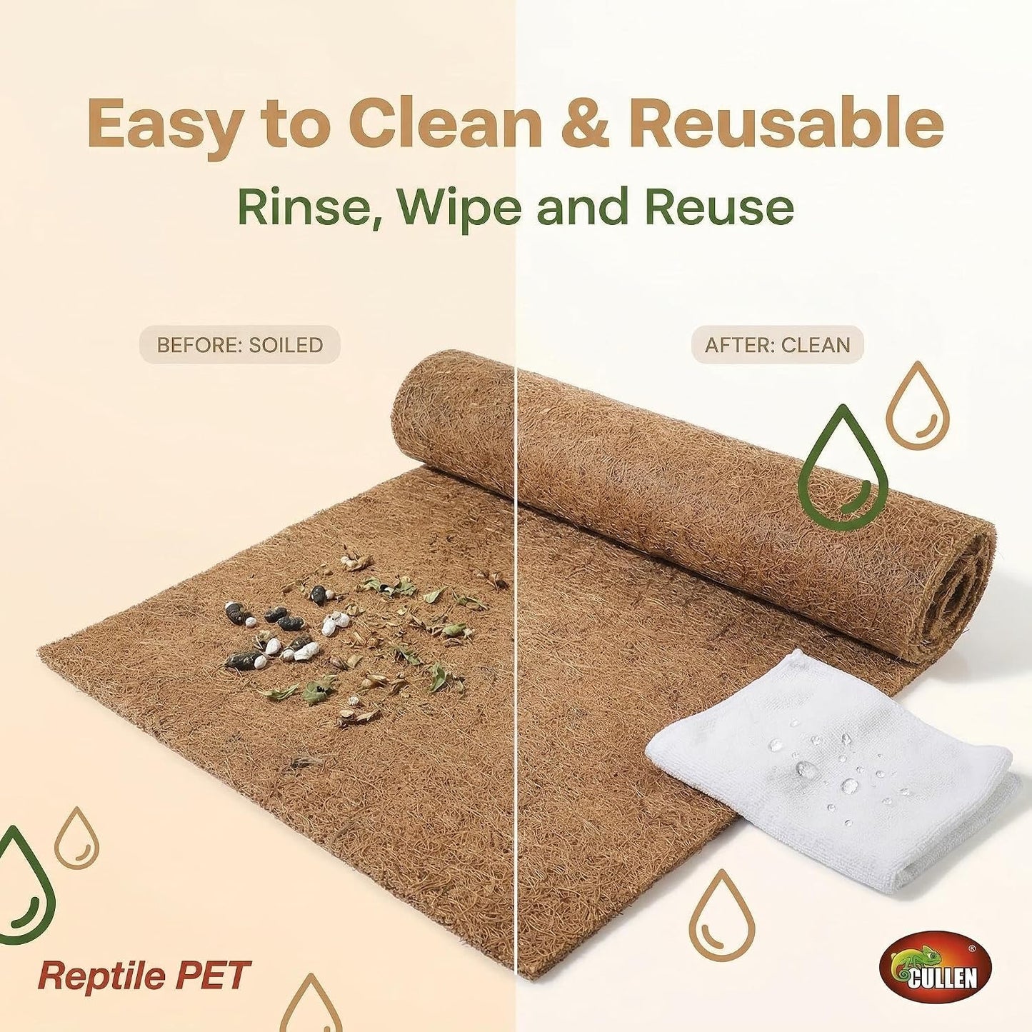 Washable eco friendly lizard cage mat being rinsed under tap water for cleaning