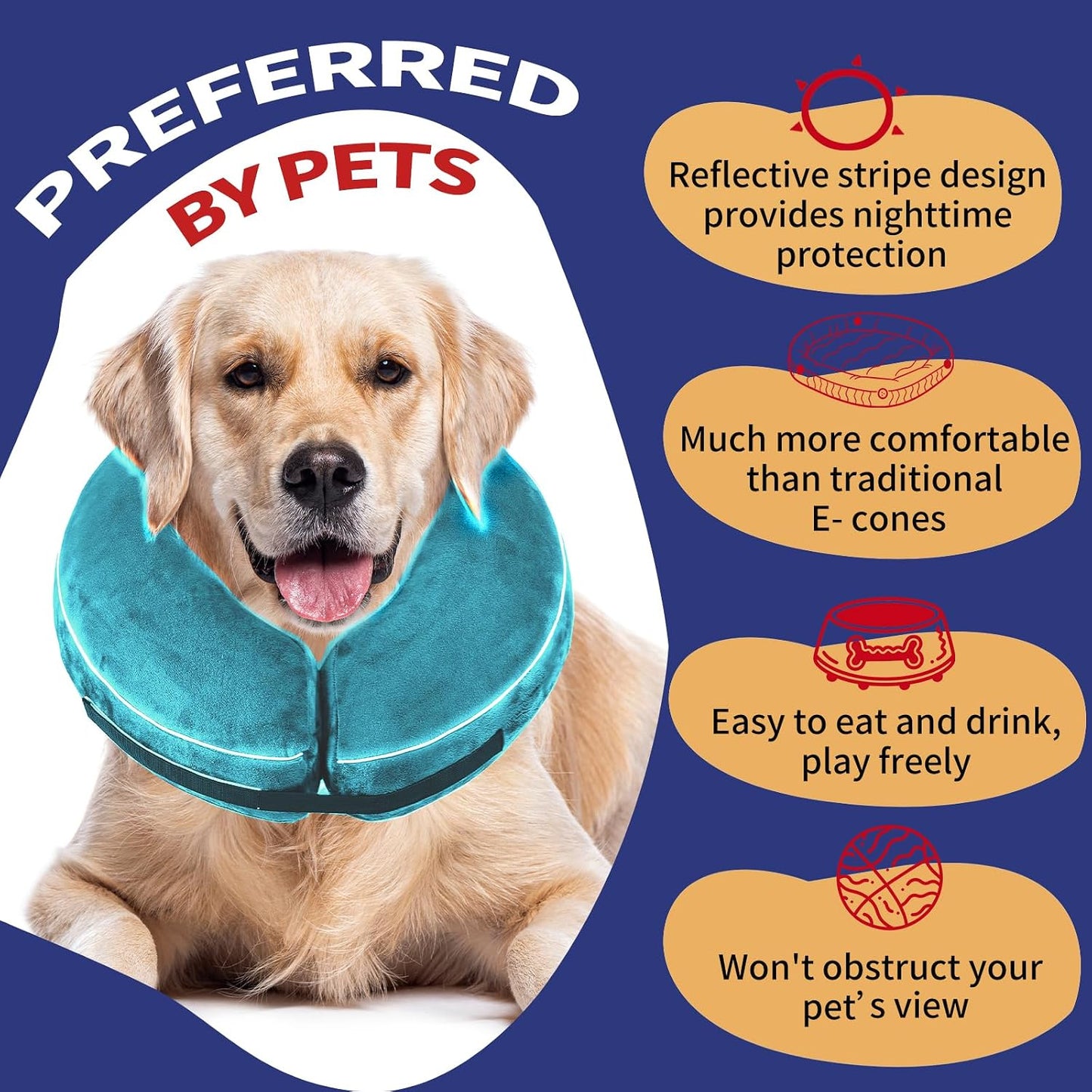 Premium doggie recovery donut neck collar preventing wound licking after surgery
