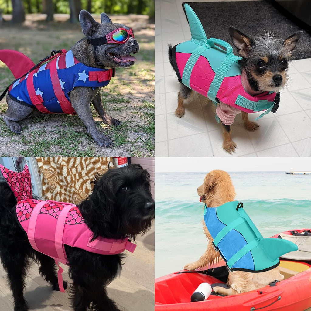 Malier shark dog life jacket large size red and dark blue patriotic pattern