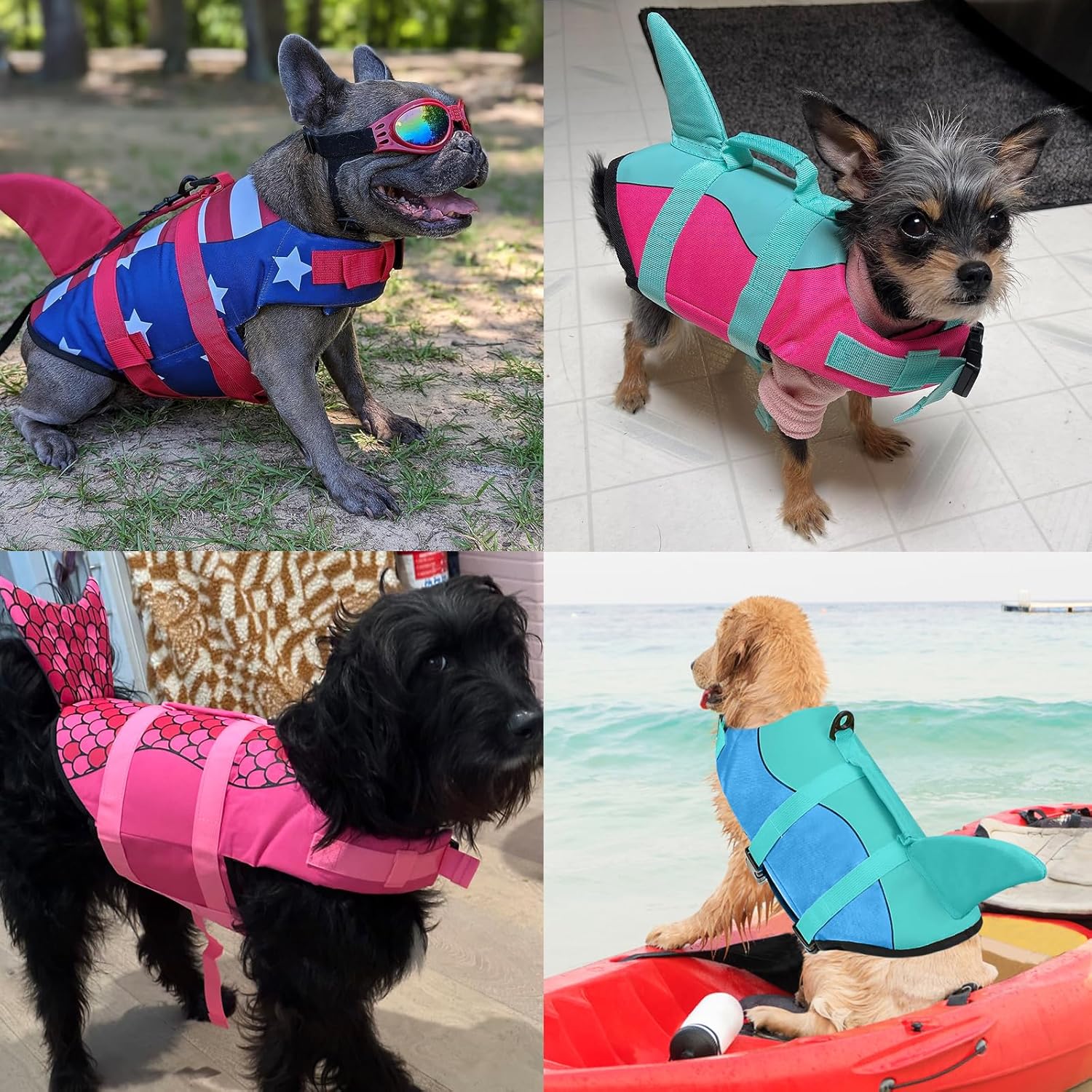 Malier shark dog life jacket large size red and dark blue patriotic pattern