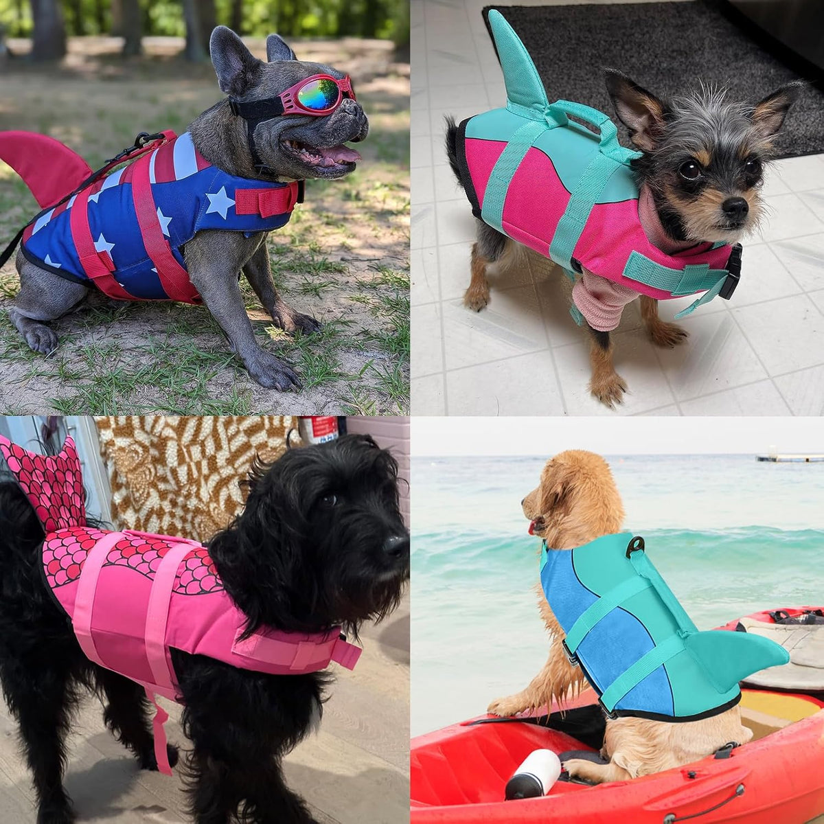 Malier shark dog life jacket large size red and dark blue patriotic pattern