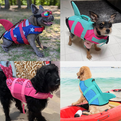 Malier shark dog life jacket large size red and dark blue patriotic pattern