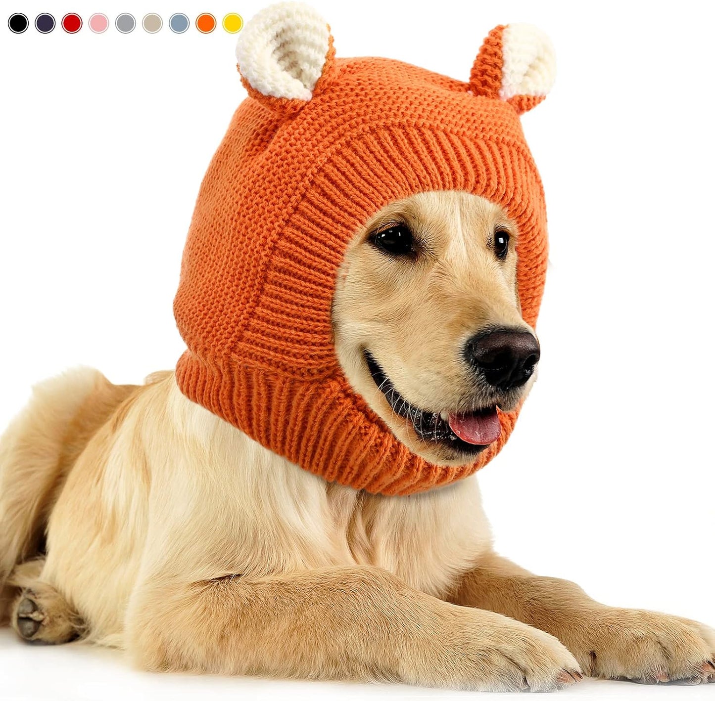Frienda Dog Ear Muffs Noise Protection, Neck 14.96 Inch Fits Medium Dogs, Knitted Calming Hood for Dogs, Fireworks Thunder Anxiety Relief, Fleece Inner Warm Beanie Hat(Black) - Image 11